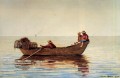 Tres niños en un bote con langostas Realismo pintor marino Winslow Homer